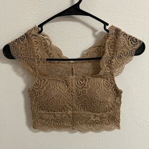 Chic Tan Lace Crop Blouse